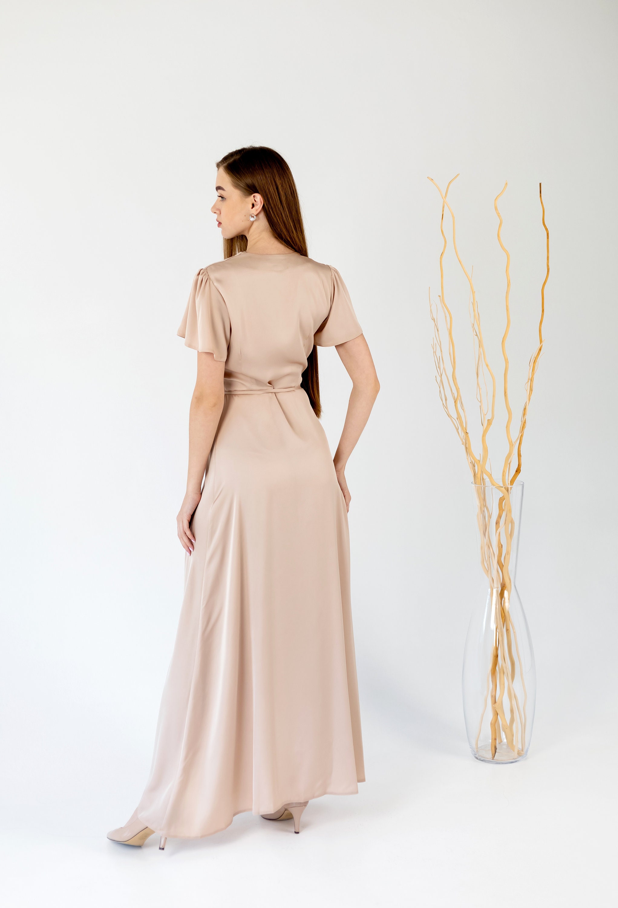 light green chiffon dress Gown w/ Fully Beaded 3/4 Sleeve Top beach chic clothing Color:Seam thread color automatically matched to design Featuring a strapless neckline ZAPAKA Women Lilac Prom