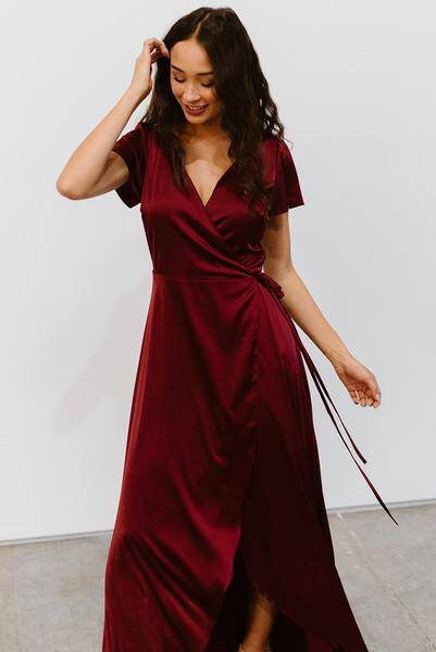 Burgundy Silk Dress MIRANDA With Short 