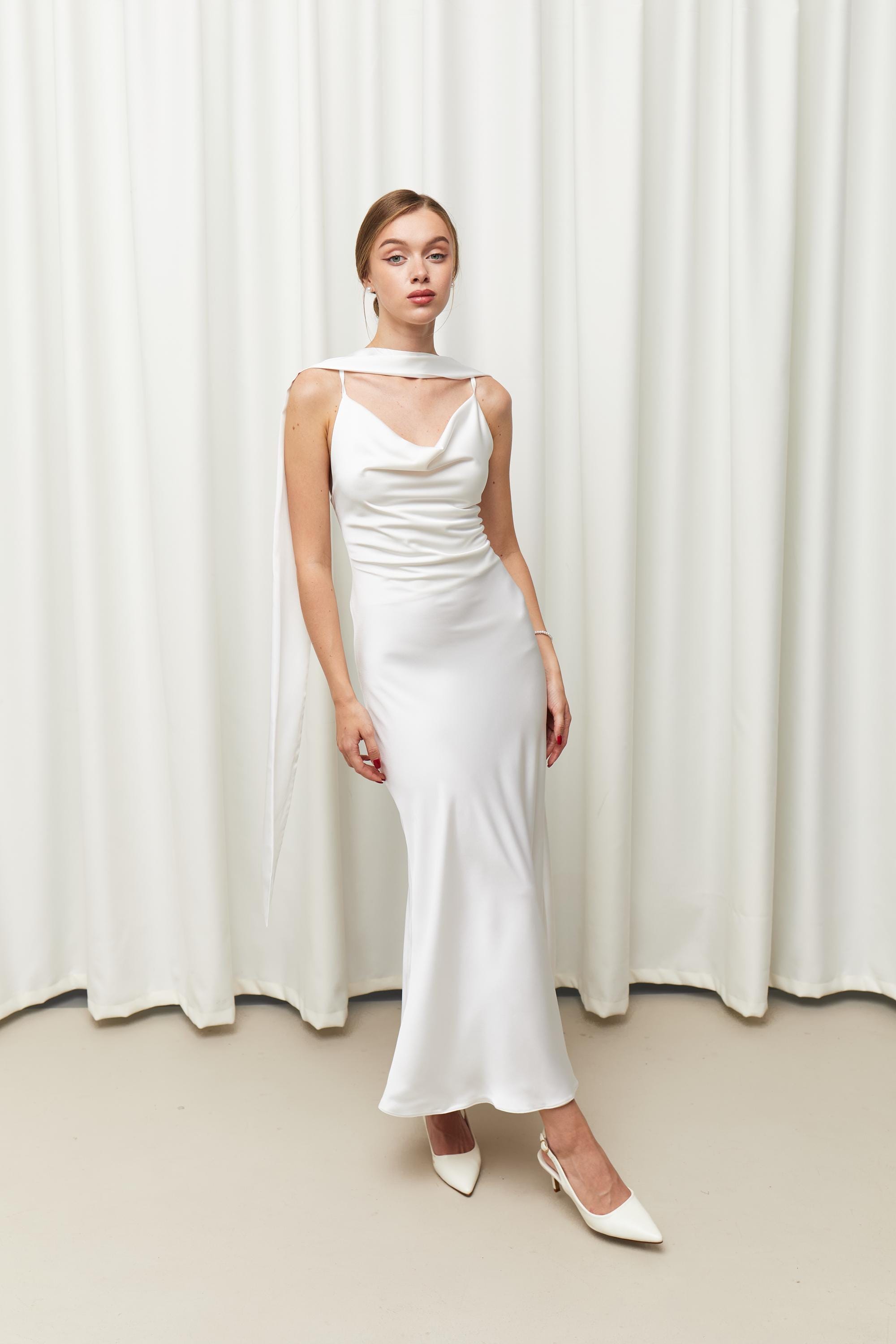 white silk reception dress Samira White Maxi Dress