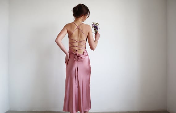 pink cowl neck slip dress