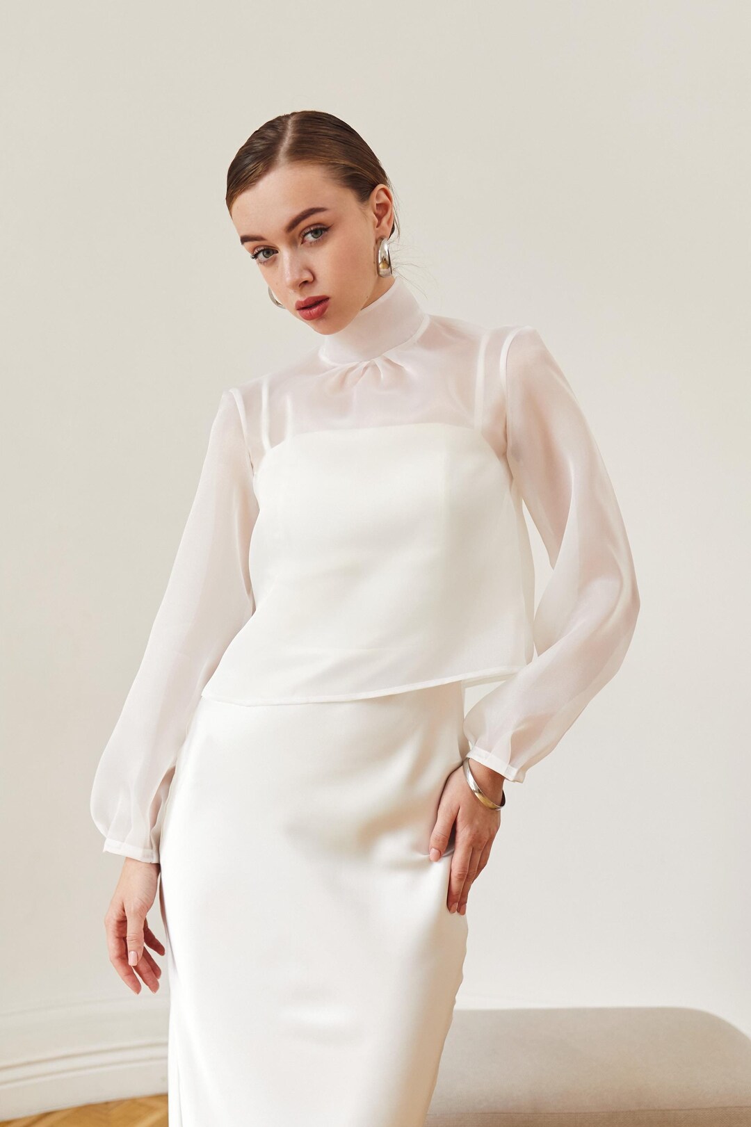 Wedding Dress Topper Bride Dress Overlay Bridal Bolero Sheer Organza ...