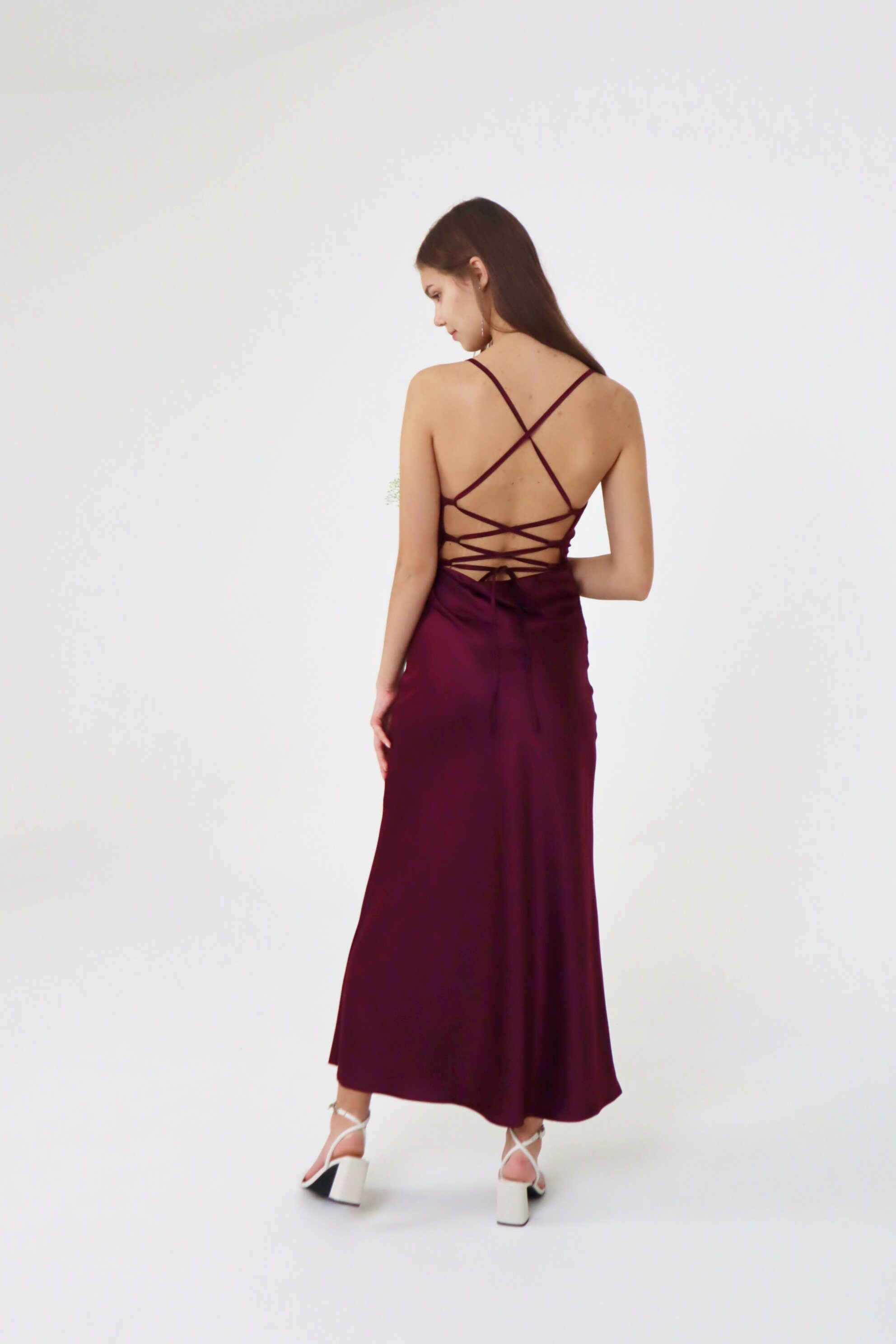 Plum Silk Slip Dress Cowl Neck Silk Midi Dress With Bare Etsy Australia