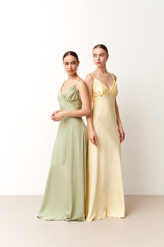 open lace back dress Jasmine Halter Maxi Dress, in Pale Yellow Luxe Satin, Size: 2XL | Show Me Your Mumu main image 1