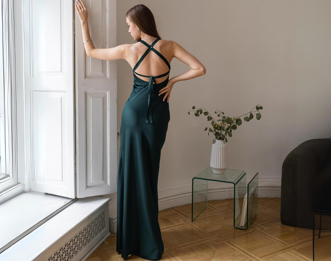 slim fit dress slacks A-Line Split Front Dark Green Long Prom Dress with Pockets PG832 US0 / Custom Color main image 0
