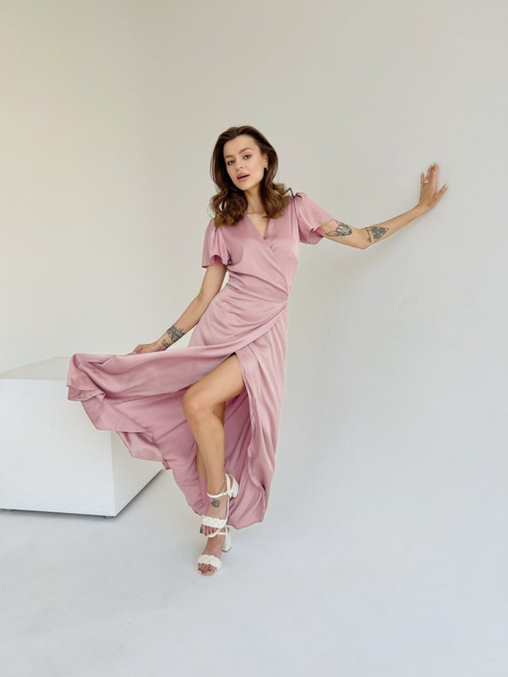 Dusty Pink Satin Dress Pale Pink Bridesmaid Dress Pastel Dress With Short Sleeve Wrap Bridesmaid Dress Silk Wrap Dress Miranda Dress - Etsy Finland Dusty Pink Satin Dress Pale Pink Bridesmaid Dress Pastel Dress With Short Sleeve Wrap Bridesmaid Dress Silk Wrap Dress Miranda Dress - Etsy Finland