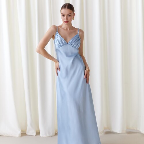 Maxi gown Prom dress Light Blue bridesmaid dress Wedding guest outfit Satin long dress Blue Maxi evening gown Blue Wedding wear Alyssa dress