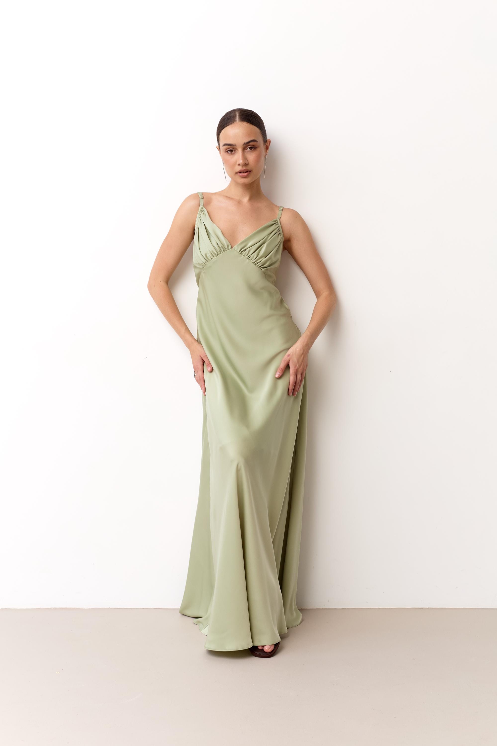Sage green satin dress Sage maxi dress Sage green bridesmaid gown Long slip dress Prom dress Party maxi dress green dress Alyssa dress