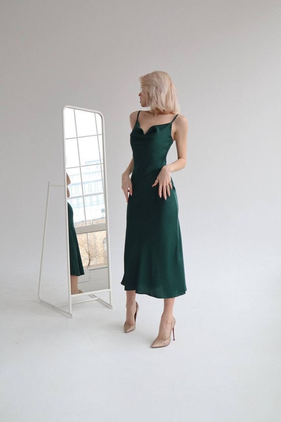 green emerald velvet dress Simply Irresistible Satin Cowl Neck Corset Slip Dress Kelly Green / M