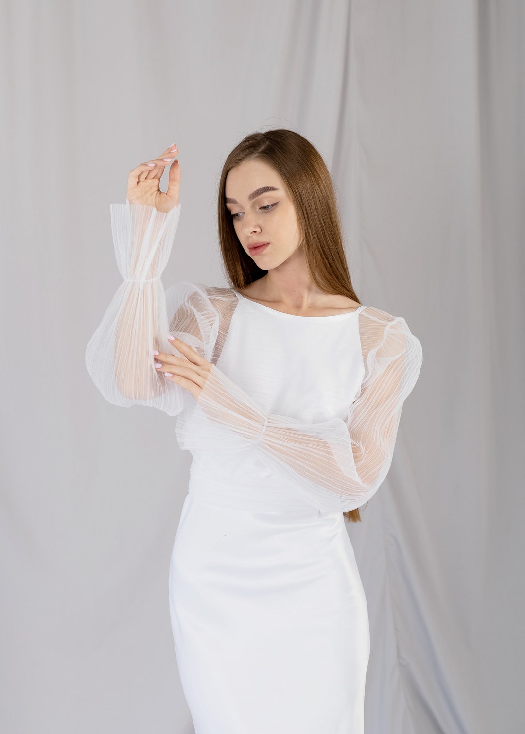 Elegant Sheer White Wedding Dress Topper for Timeless Grace