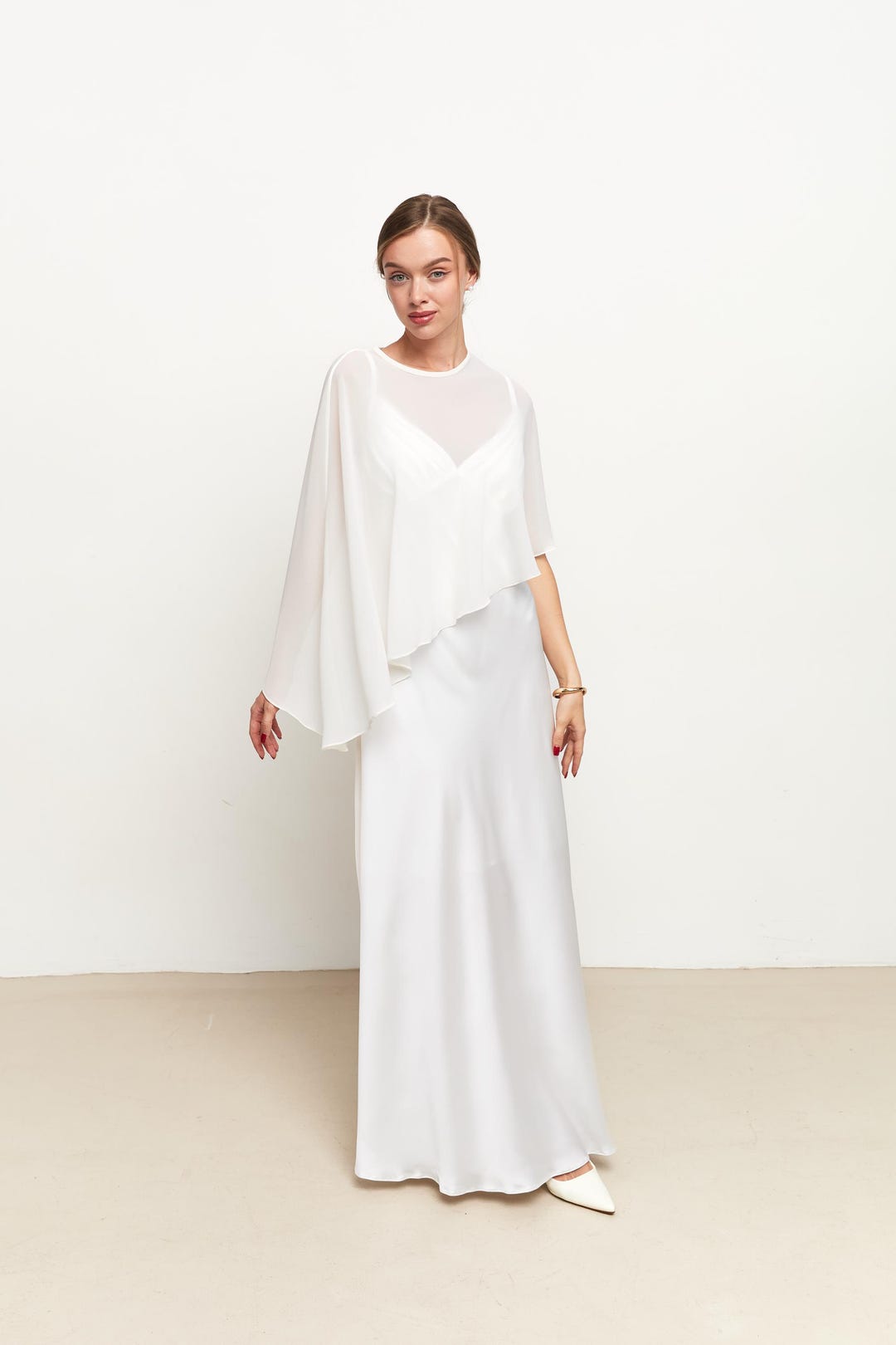 Chiffon Bolero Ivory Sheer Shawl Evening Dress Cover up Short Cape ...