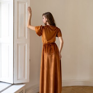 Rust Velvet Dress Bridesmaid Dresses Velvet Rust Copper Dress Modest ...