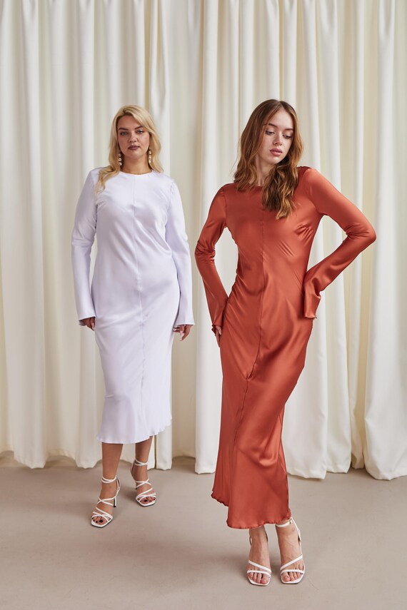 rust wedding guest dress midi Metallic Rust/Copper Wedding Guest Dresses
