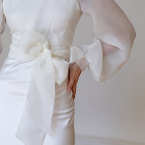 Organza jacket, bridal dress topper, puff sleeve shrug, bridal cover up, light ivory bridal topper, wedding dress topper, dress overlay image 10