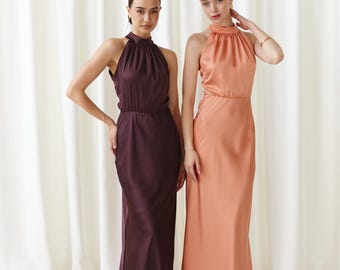 Halter Chocolate Brown Maxi Dress for Wedding Guest Hannah Dress - Etsy
