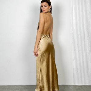 Gold dress Satin bridesmaid midi dress Halter neck dress Silk bias slip dress Prom dress Halter satin dress Graduation dress Bella dress image 3