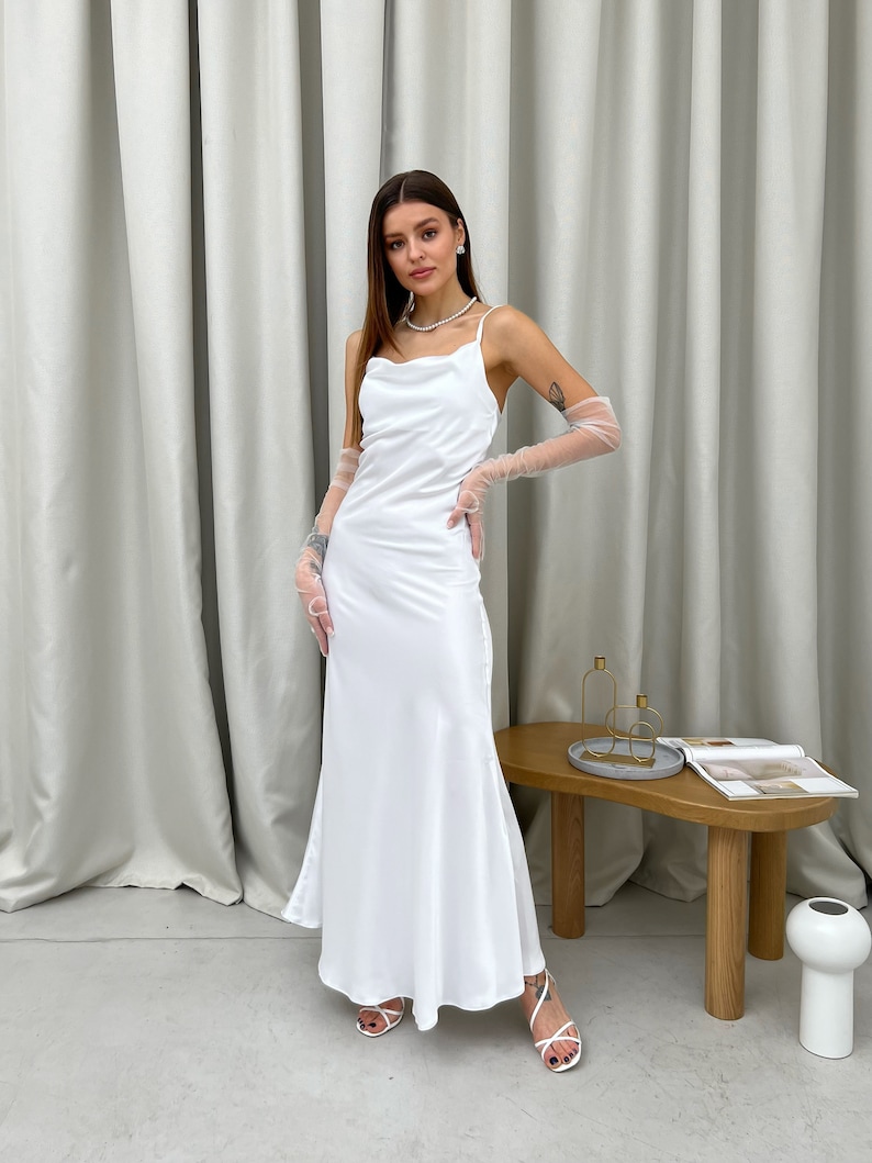 Kelly Dress White Silk Slip Dress Cowl Neck Silk Midi Dress Etsy