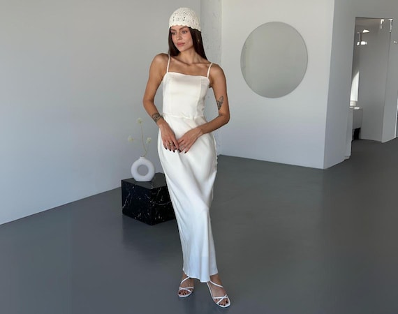 Ivory Satin Dress Reception Dress Rehearsal Dinner Dress Simple Slip  Wedding Dress Ivory Bridal Gown Satin Bride Dress Emily Dress - Etsy Denmark