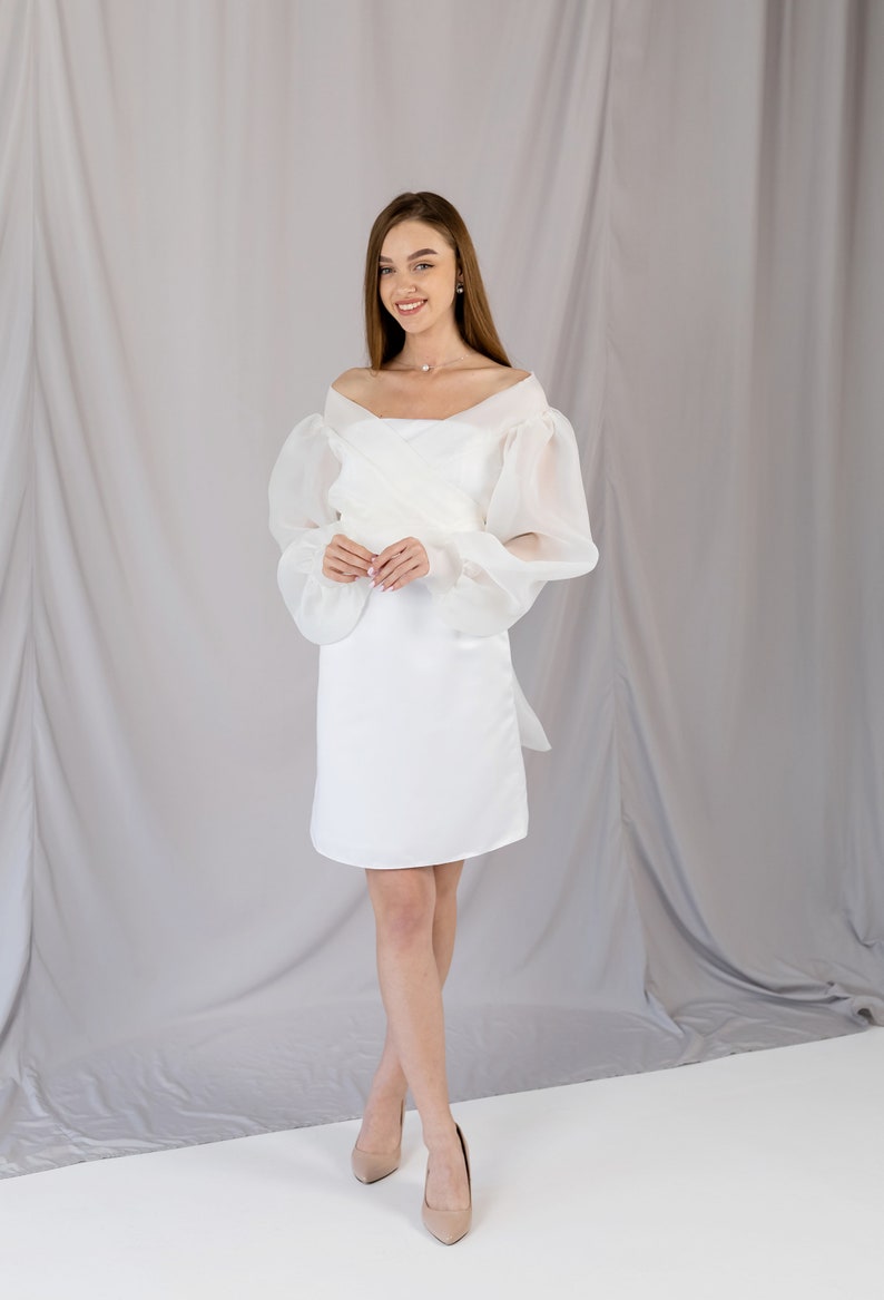 Bridal dress topper Dress overlay Classic Organza Sheer Jacket Wrap organza blazer bishop sleeve Sheer white blouse Bride cover up image 2