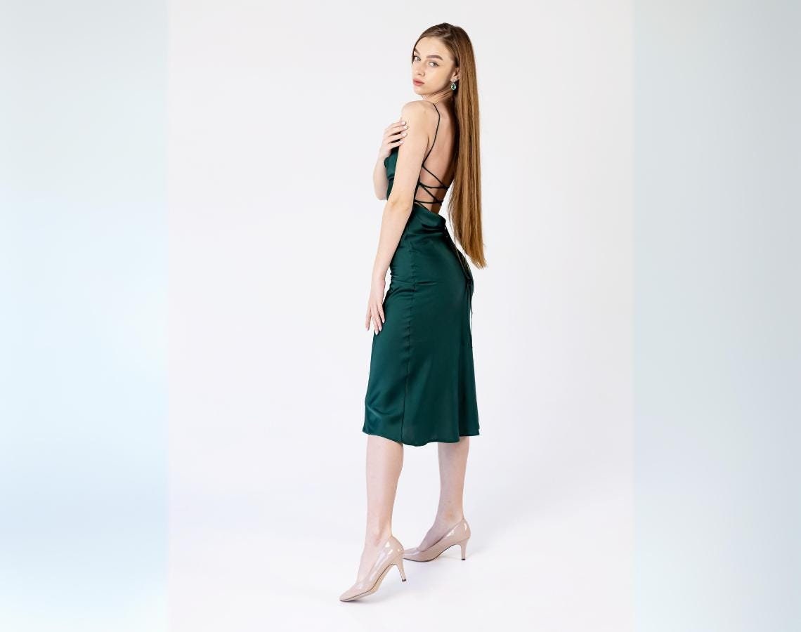 slim fit dress slacks Cecilia Cowl Neck Drape Back Maxi Dress Emerald– Selfie Leslie