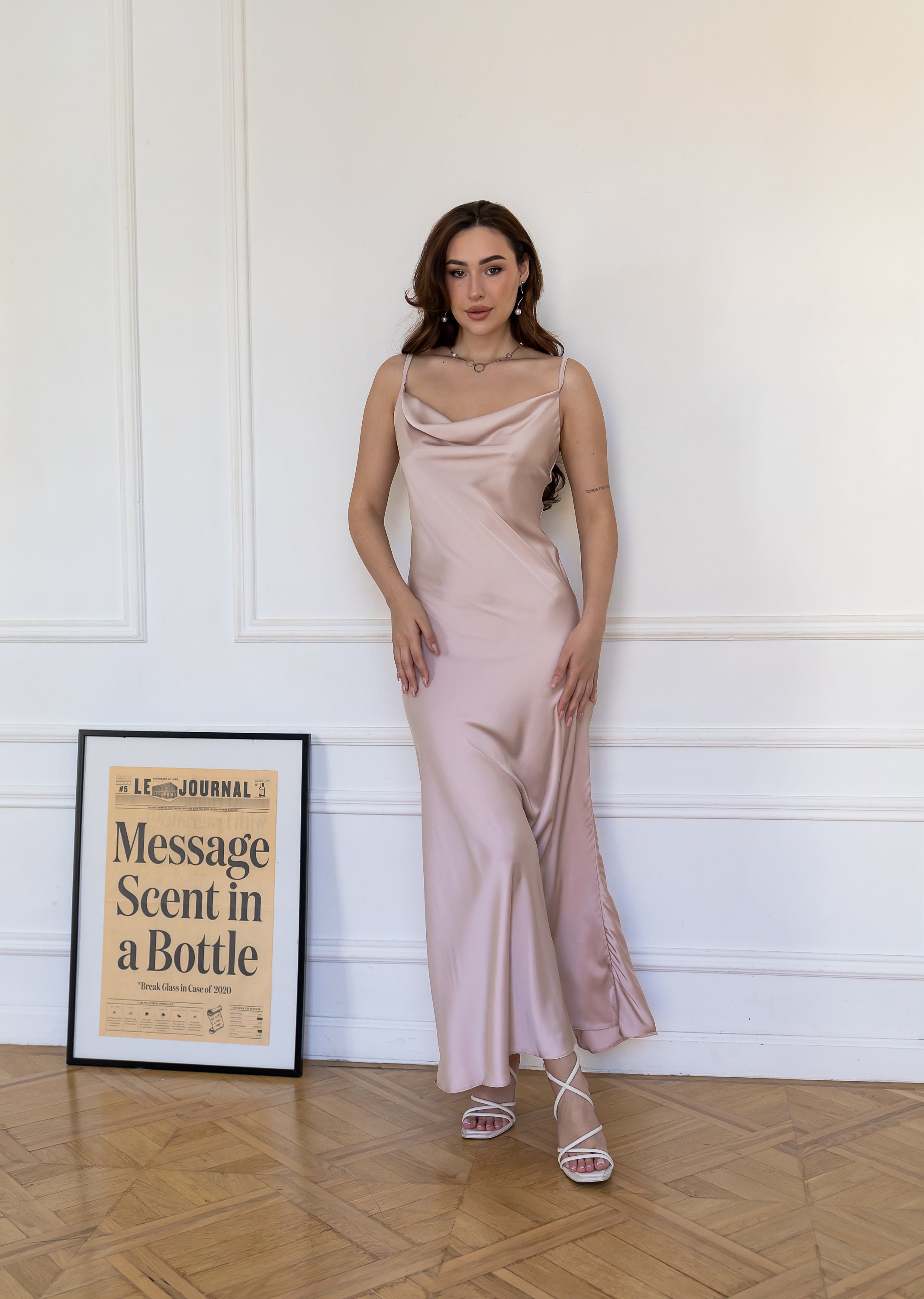 champagne slip dress bridesmaid Champagne color satin bridesmaid dress, slip dress, wedding dress, bridesmaid dresses, wedding dresses, long dress, spaghetti dress