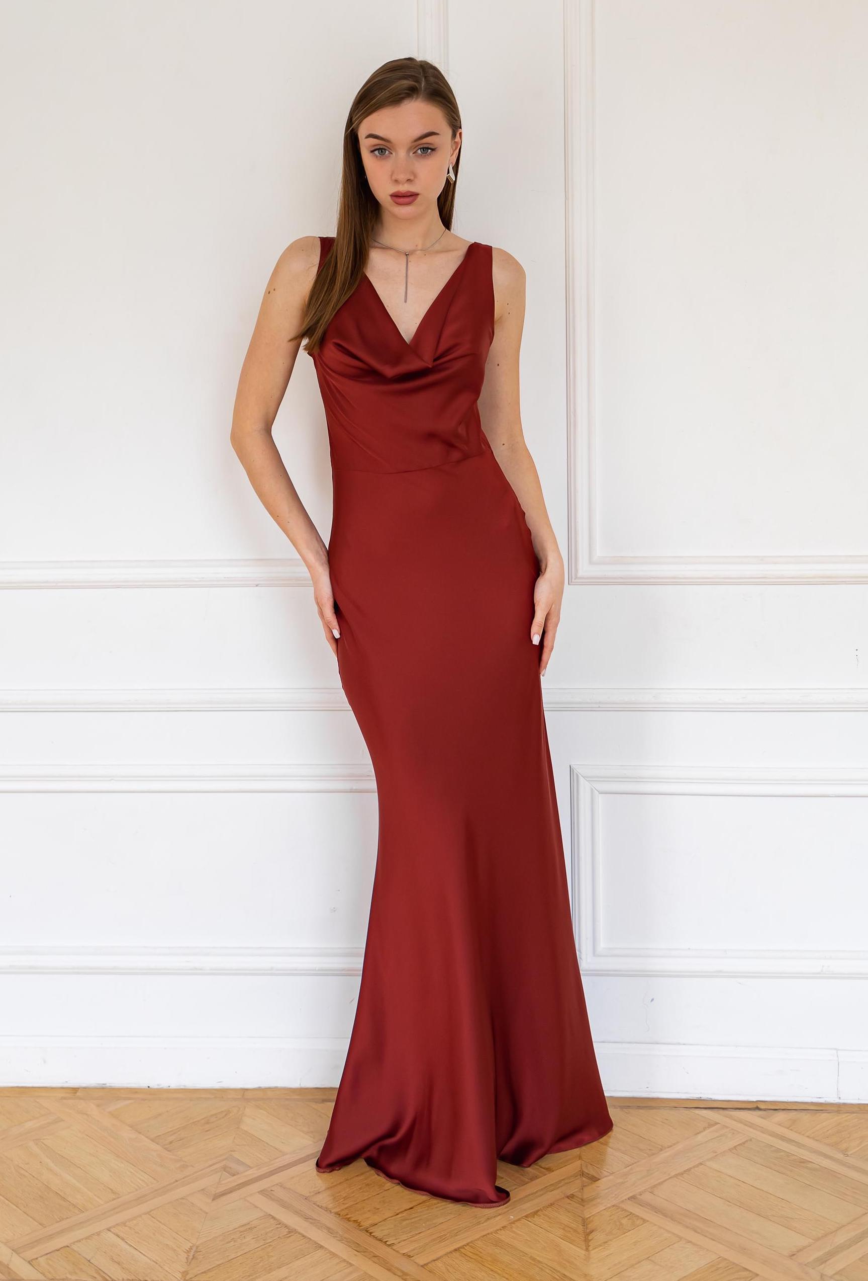 silk cowl neck prom dress Long Satin Cowl Neck Prom Maxi Dress with Open Back & Adjustable Straps Astee T2000