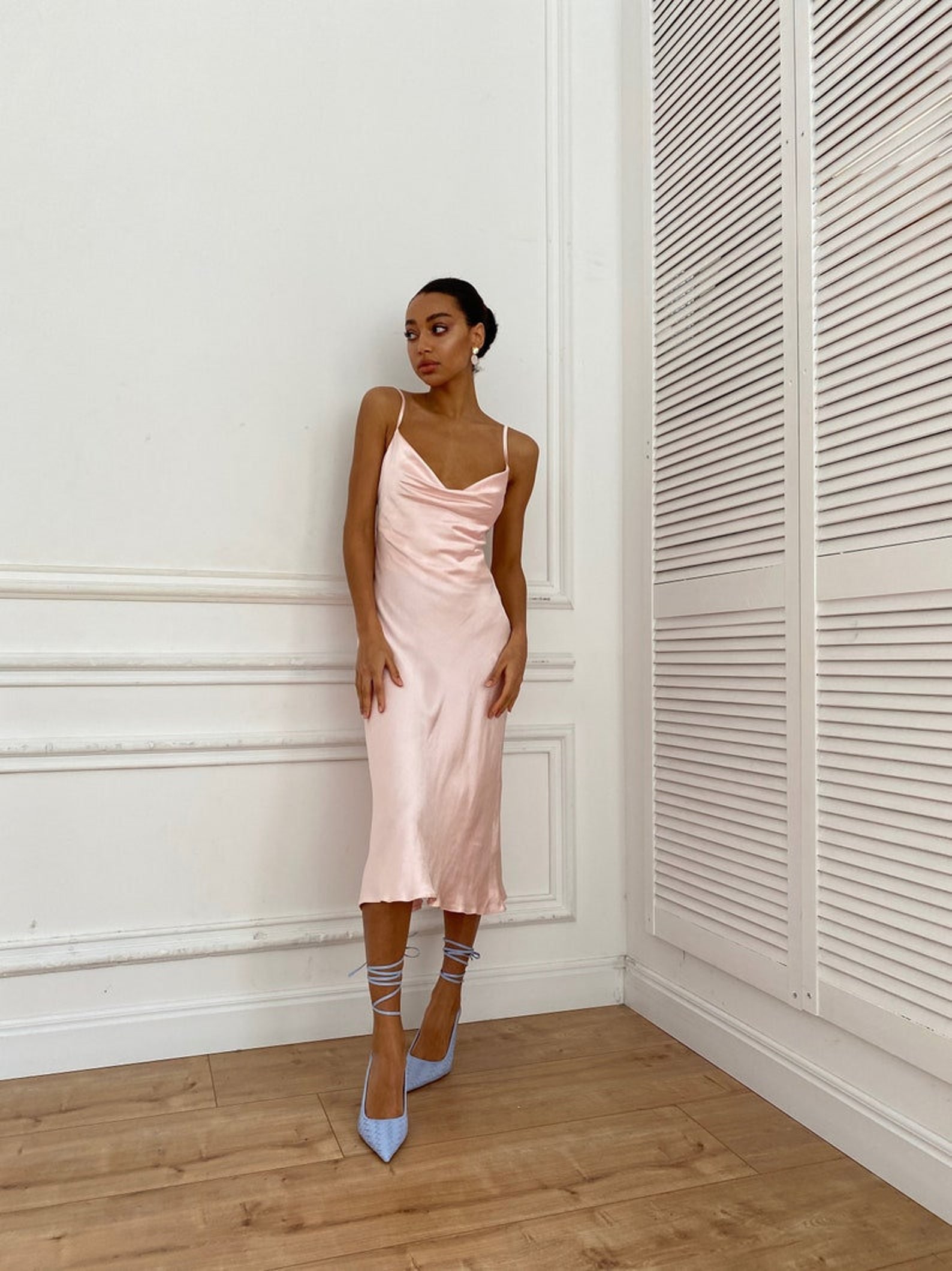 Cross over Neckline Dress - Blush Pink main image 1