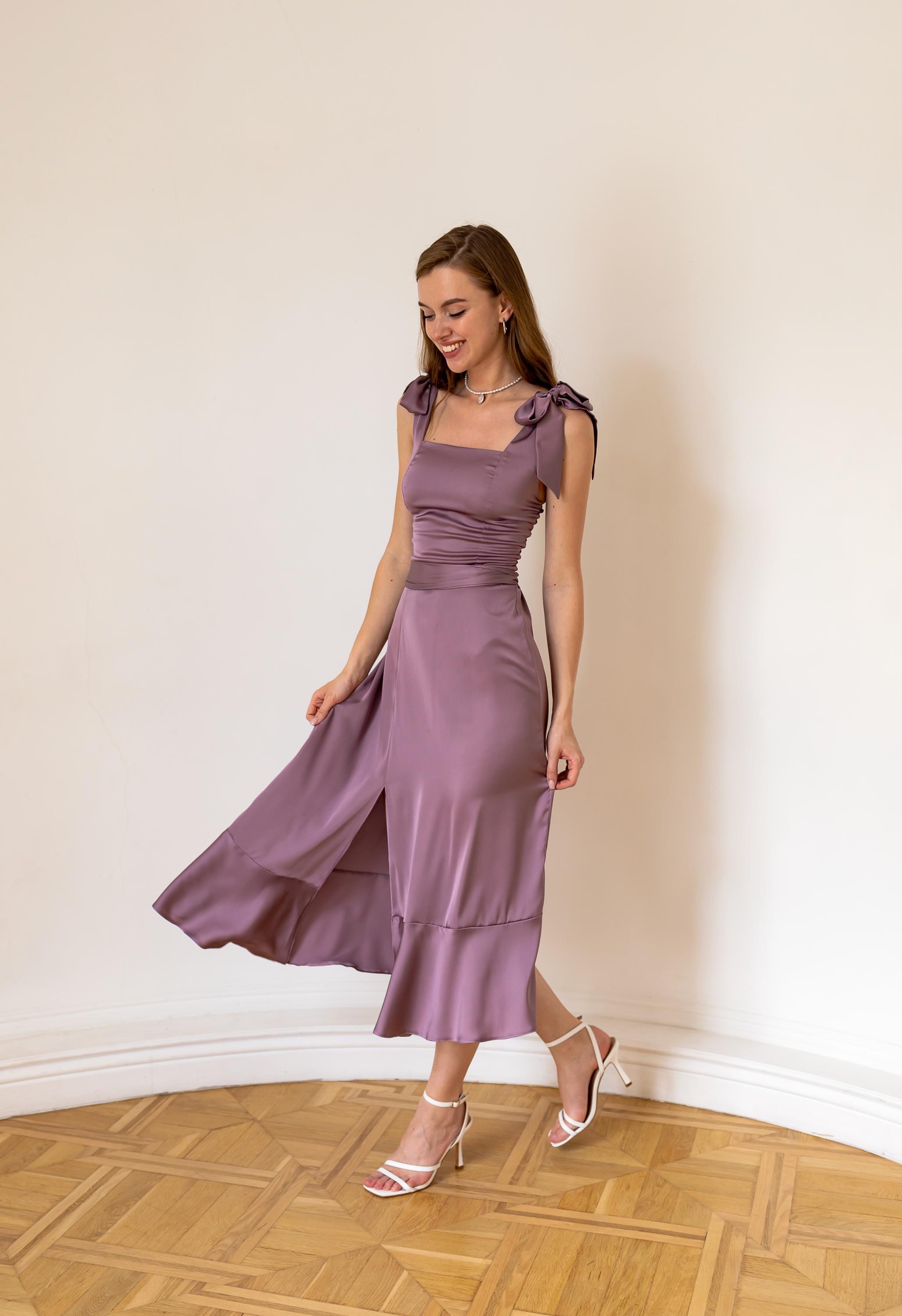 Magenta Dress Fuchsia Satin Dress Hot Pink Bridesmaid's Midi Dress Ties Midi Bright Pink Dress Wedding Guest Dress Alexa Dress