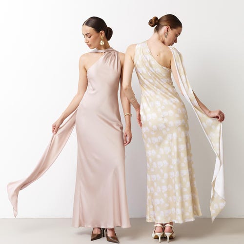 neutral evening dresses Chic and Holland HF110101 - Plunging V-Neck Evening Dress 18 / Neutral main image 0