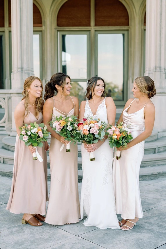 Champagne Silk Slip Dress Cowl Neck Bridesmaid s Ivory Midi Satin Dress Cowl Neck Satin Slip Dress Ivory Bridal Shower Camisole Chloe Dress Etsy UK