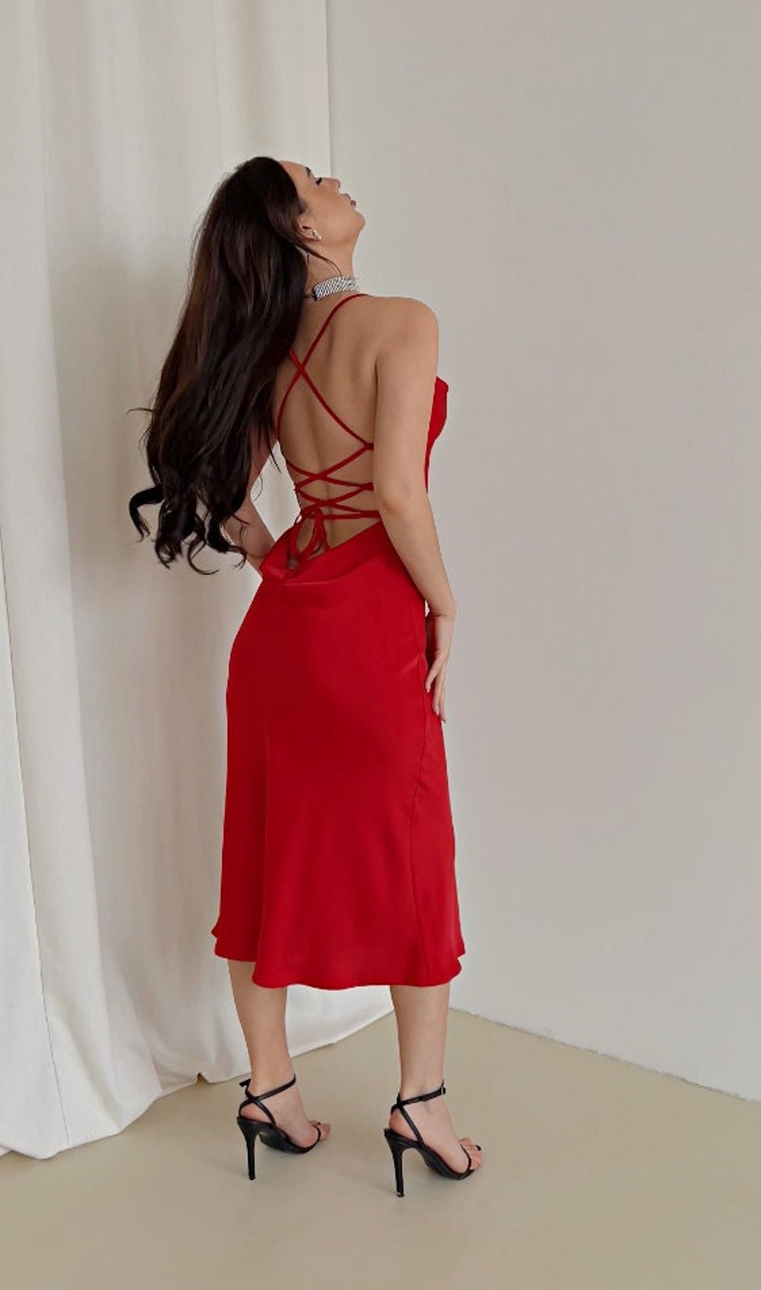Homecoming Dress Date Night Dress Red Dress Satin Red Midi Dress Backless  Dress Open Back Dress Hoco Dress Semi Formal Dress Chloe Dress - Etsy