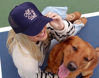 All Is Well Navy Embroidered Trucker Hat | Weekend Hat | Fall Trucker Hat | Fall Colored Hat | Trendy Trucker Hat | Concert Trucker Hat