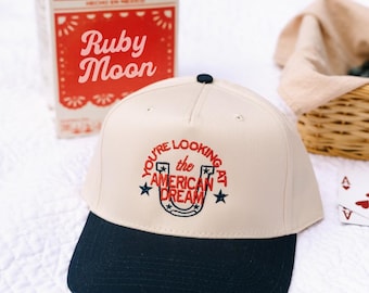 You're Looking At The American Dream Navy/Natural Embroidered Hat | Embroidered Hat | Summer Trucker Hat | Country Festival Outfit | Country