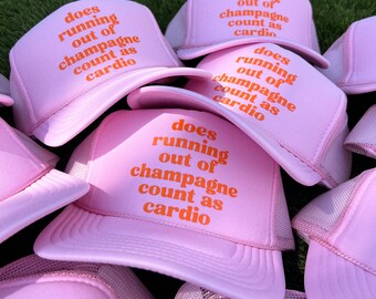 Does Running Out Of Champagne Count As Cardio | Margs Trucker Hat | Drinking | Pool Hat | Beach Hat | Sunday Funday Hat | Trucker Hat
