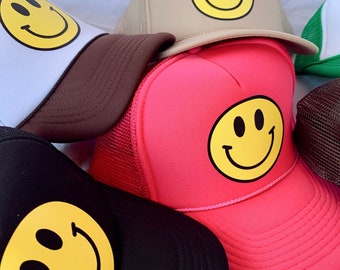 Smiley Trucker Hat | Trucker Hat | Summer Trucker Hat | Pool Hats | Smiley Face Hat | Beach Hat | River Hat | Gifts For Her |