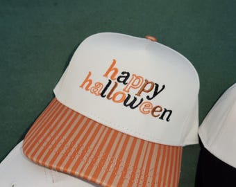 Happy Halloween Embroidered Striped Hat | Halloween Hat | Halloween Party | Halloween Party Favors |  Spooky Season | Trendy Halloween |