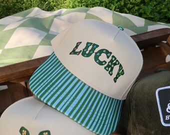 Lucky Striped Hat | Embroidered Trucker Hat | St Patricks Day | St Patricks Day Trucker Hat | St Patricks Day Party | Trendy Trucker | Hats