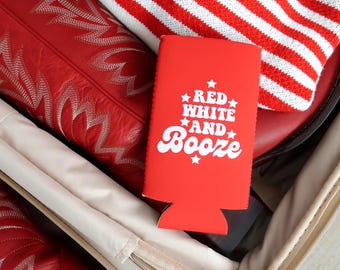 Red White And Booze Can Cooler | 4th of July Can Cooler | 4th of July | America Can Cooler | 4th Of July Party Favor | Red White And Booze