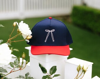 USA Bow Hat | Embroidered Hat | Summer Trucker Hat | Country Festival Outfit | Country Hat | 4th Of July Hat