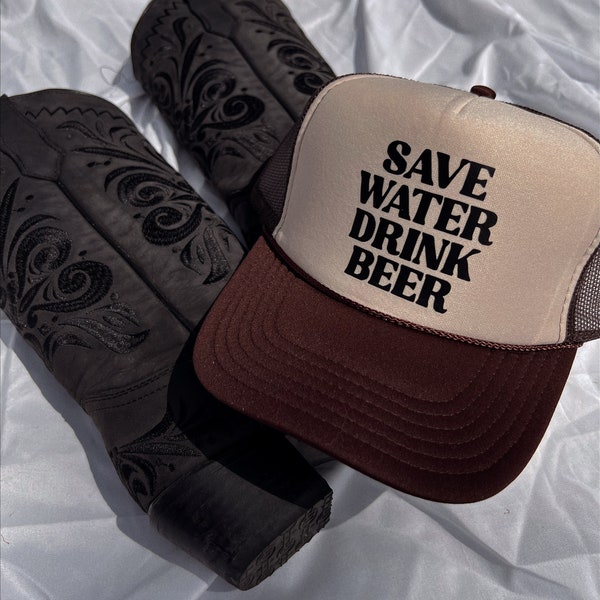 Ahorre agua Beba Cerveza Sombrero / Beber de día / Margs Trucker Hat / Beber / Sombrero de piscina / Sombrero de playa / Sunday Funday Hat / Trucker Hat