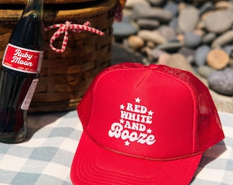 Red White And Booze Can Cooler | Drinking Team | 4th of July Hat | 4th of July | America Hat | USA Hat | 4th Of July Trucker |