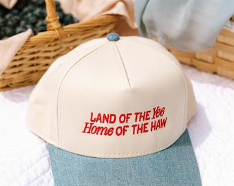 Land Of The Yee Home Of The Haw Denim Embroidered Hat | Trendy Trucker Hats | 4th Of July  Trucker Hats | Memorial Day | Bow Hats | USA Bow