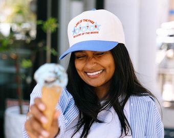 Land Of The Free Because Of The Brave Embroidered Hat | Trendy Trucker Hats | 4th Of July  Trucker Hats | Memorial Day | Bow Hats | USA Bow