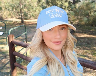 Best In The West Hat | Embroidered Hat | Summer Trucker Hat | Country Festival Outfit | Country Hat | 4th Of July Hat | Howdy Hat |