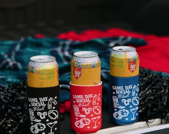 Game Day Social Club Slim Can Cooler | Drink Slim Can Cooler | Tailgate | Game Day Accessories | Tailgate Drink Sleeves | College Football |