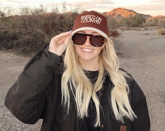 Raised On Country Hat | Embroidered Hat | Summer Trucker Hat | Country Festival Outfit | Country Hat | 4th Of July Hat | Howdy Hat |