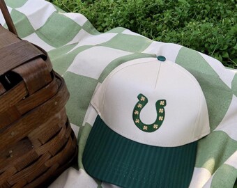 Horse Shoe Four Leaf Clover Striped Hat | Embroidered Trucker Hat | St Patricks Day | St Patricks Day Trucker Hat | St Patricks Day Party |
