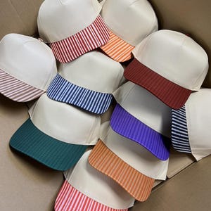Custom Striped Hat | Striped Bill Hat | Custom Hat | Embroidered Trucker Hat | Custom Brand Hat | Custom Embroidery | Custom Embroidery |
