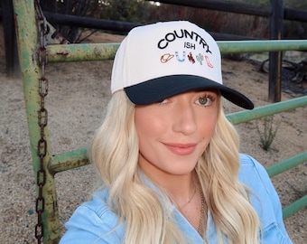 Ländlicher bestickter Hut | Bestickte Mütze | Sommer Trucker Hut | Landhaus Outfit | Landhausmütze | Juli 4 Hut | Howdy Hat