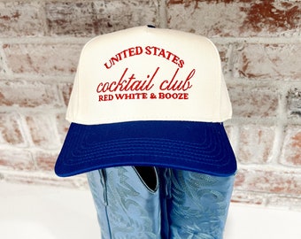 United States Cocktail Club | Embroidered Hat | Summer Trucker Hat | Country Festival Outfit | Country Hat | 4th Of July Hat | Howdy Hat |