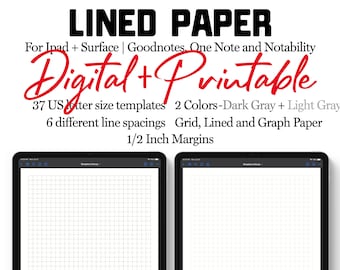 Digital Note Paper Template | Goodnotes, Notability, One Note | Lined, Dotted, Grid Patterns | Letter sized